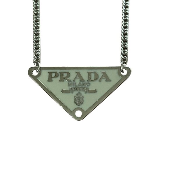 Upcycled Prada Logo Necklace Gray & Silver - Picture 4 of 8